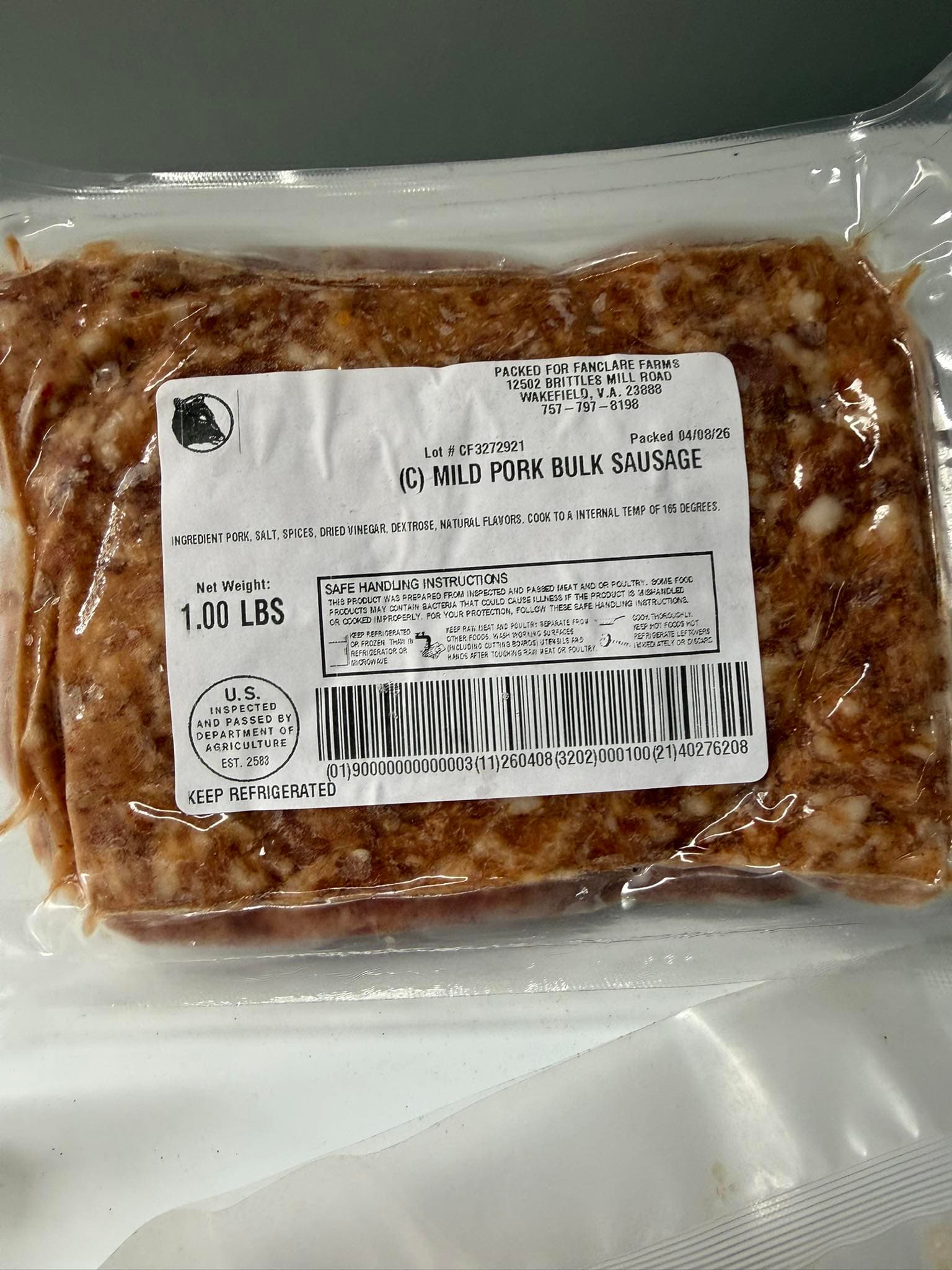 Fanclare Farms mild bulk pork sausage