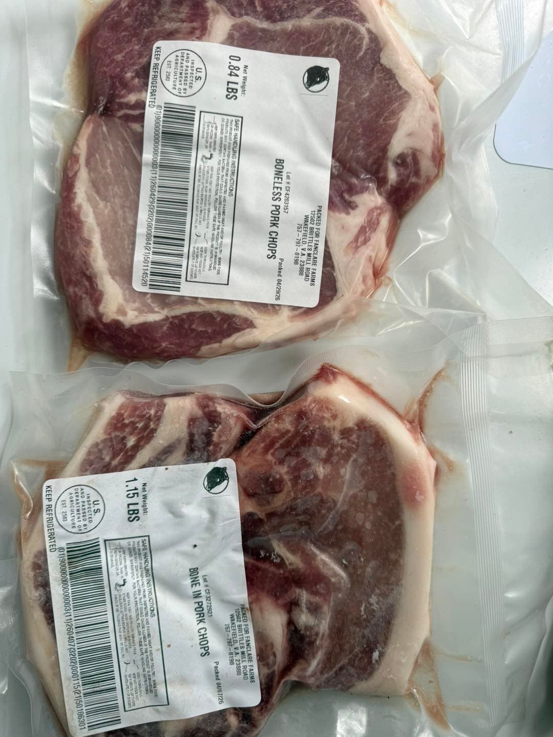 Fanclare Farms pork chops