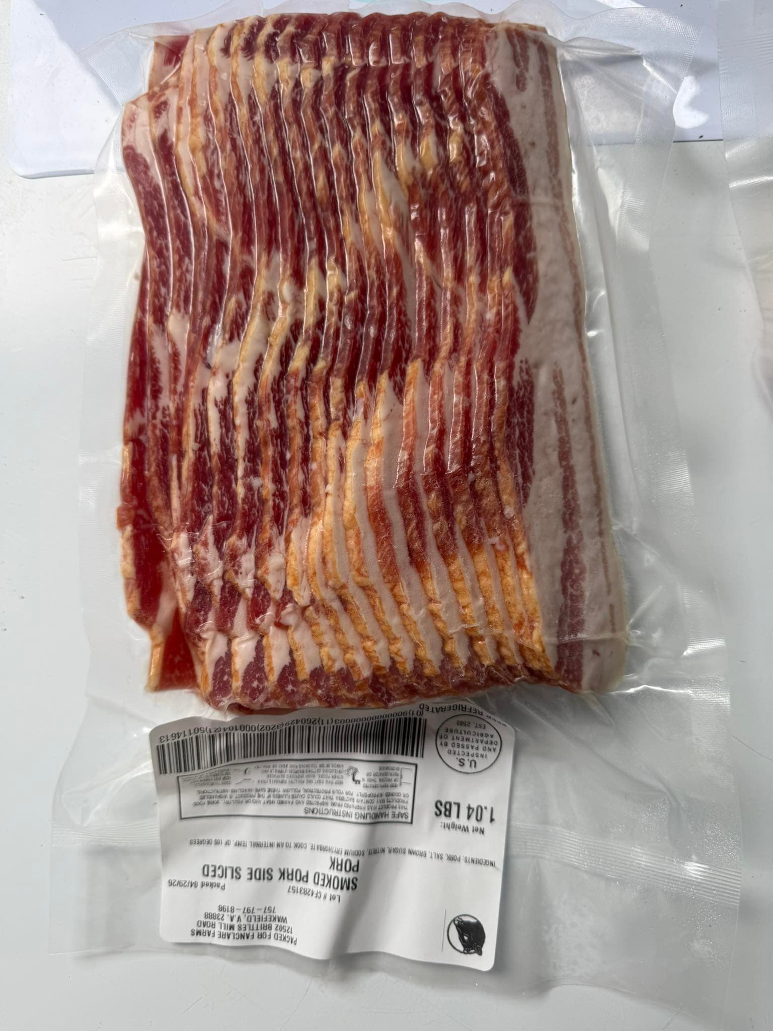 Fanclare Farms smoked pork side sliced